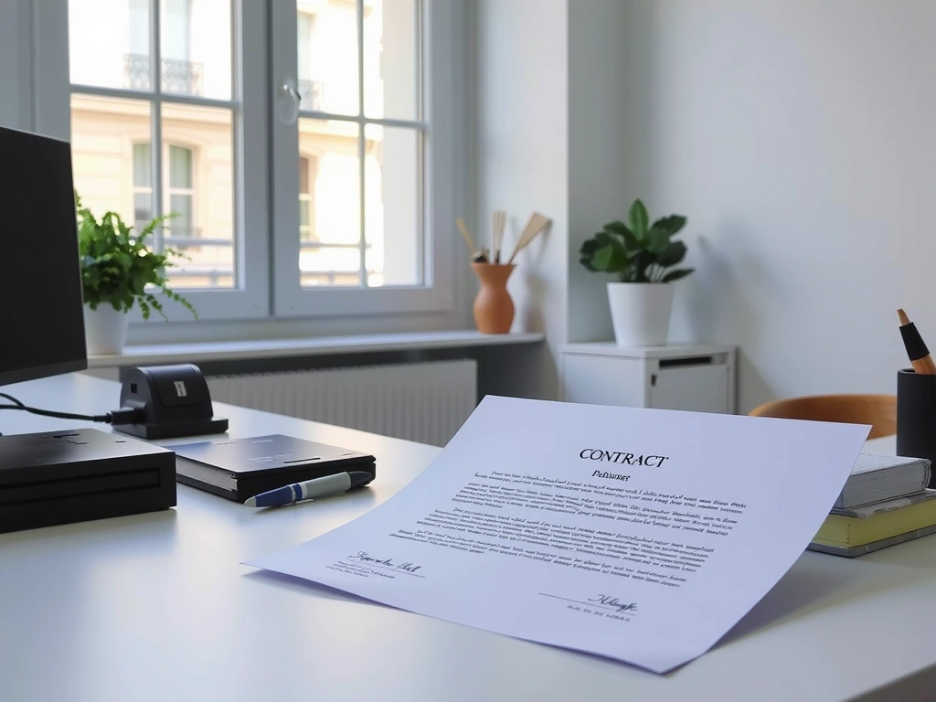 Documents contractuels sur un bureau épuré
